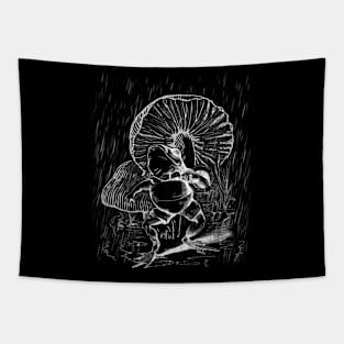 Frog under a mushroom umbrella graphic Tapestry