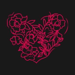 line art style floral heart T-Shirt