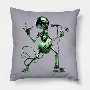 Green alien playing rock and roll Pillow