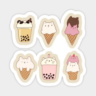 Ice cream cats and boba drinks Magnet