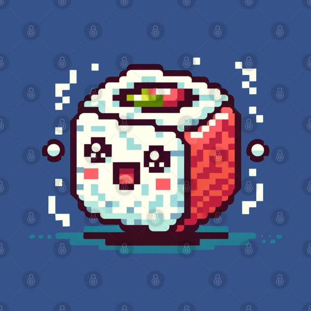 8-Bit Pixel Sushi Roll - Retro Happy Face Design by Pixel Punkster