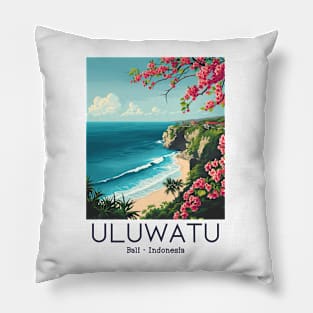 A Vintage Travel Illustration of Uluwatu - Bali - Indonesia Pillow