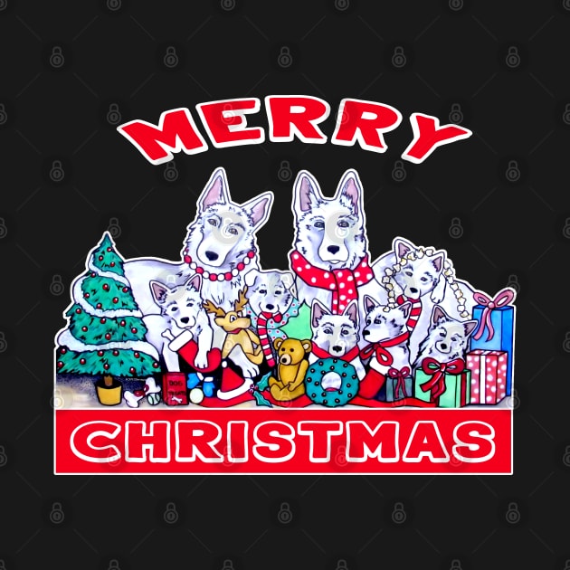 Dog Merry Christmas White German Shepherd Dog Family Holiday Fun by DesignFunk