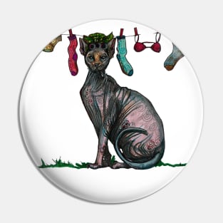 Laundry Day -  Hairless Cat Smoking Pin