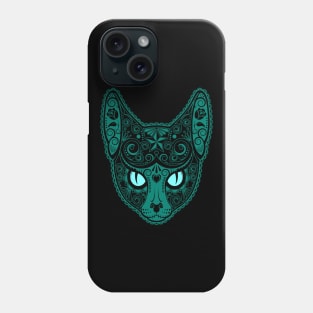 Decorated Teal Blue Sugar Skull Cat Phone Case