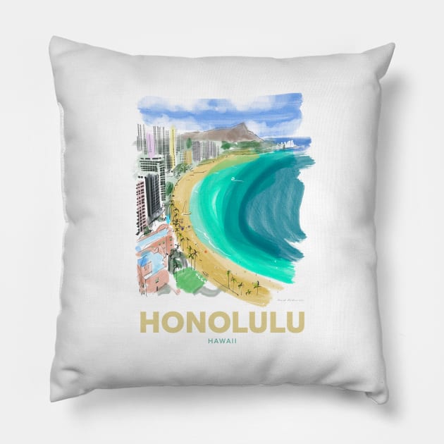 Honolulu Hawaii Art Pillow by markvickers41