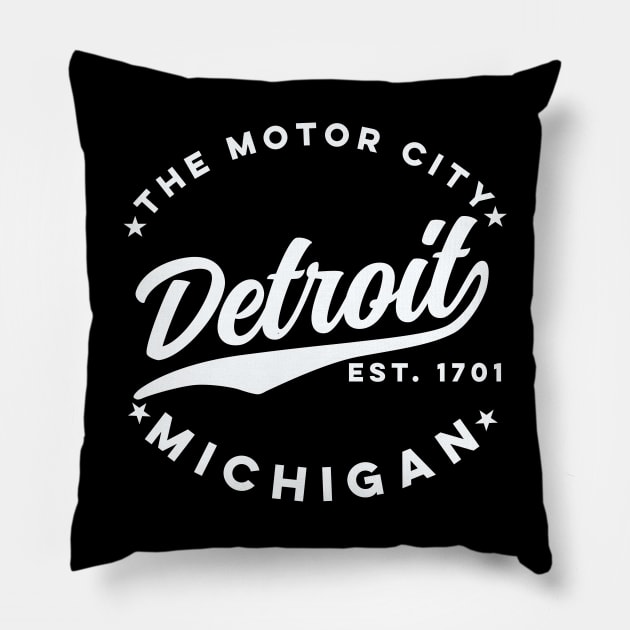 The Motor City Detroit (White Text) Pillow by DetourShirts