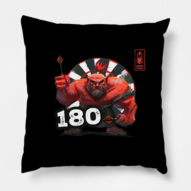 Darts 180 Onehundredandeigthy Red Game Champ Pillow by Adam Brooq