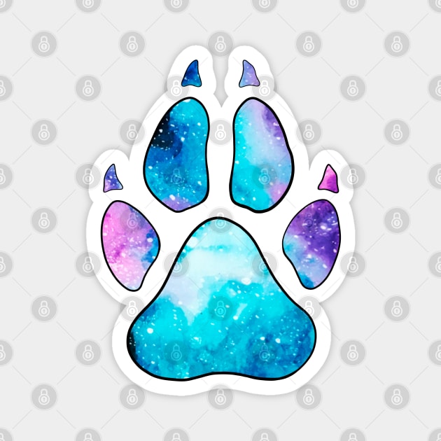 Watercolor Galaxy Wolf Paw Print Magnet by Lady Lilac