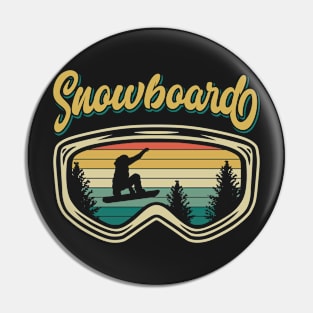 Snowboard Googles Big Air Silhouette Retro Trees Pin