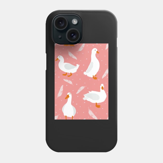 White Pekin Ducks with feathers and dots repeat pattern Phone Case by NattyDesigns