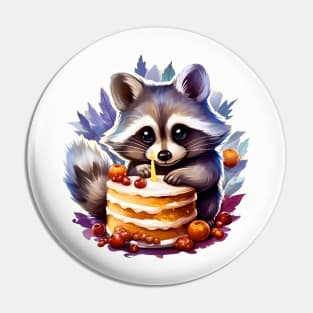 Winter Happy birthday Raccoon with a birthday cake Pin