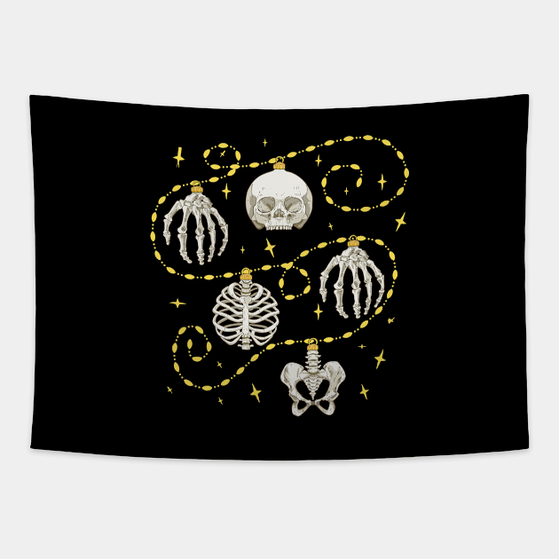 Skeleton Baubles Gold Chain Tapestry by yaylemons