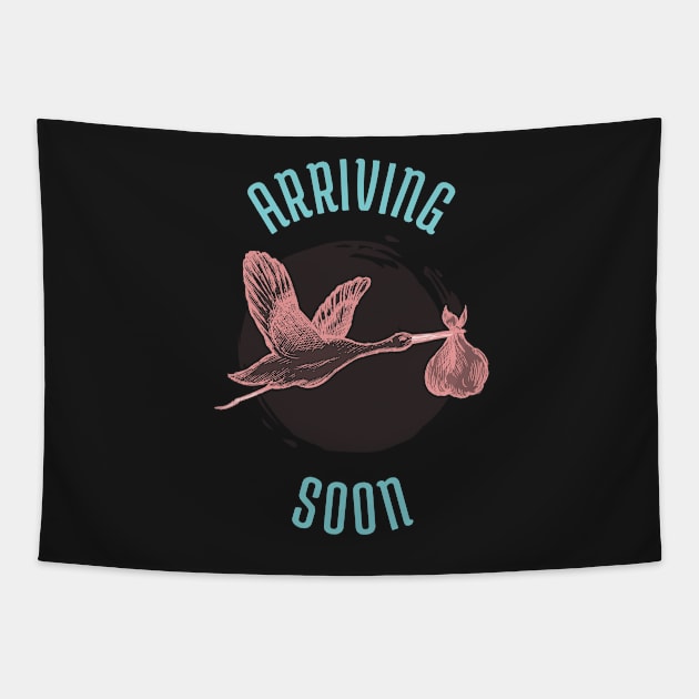 Baby Girl Arriving Soon Tapestry by KazSells