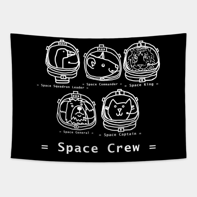 White Line Drawing Space Crew Astronaut Animals Tapestry by ellenhenryart