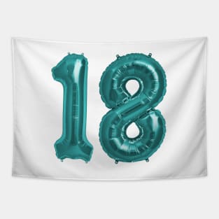 Aqua Blue 18th Birthday Metallic Helium Balloons Numbers Tapestry