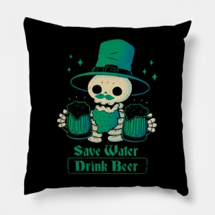 Skeleton St Patrick drinks Beer Pillow