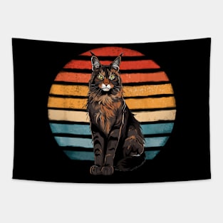 Maine Coon Cat Vintage Sunset Retro Kitten Cat Owner Tapestry