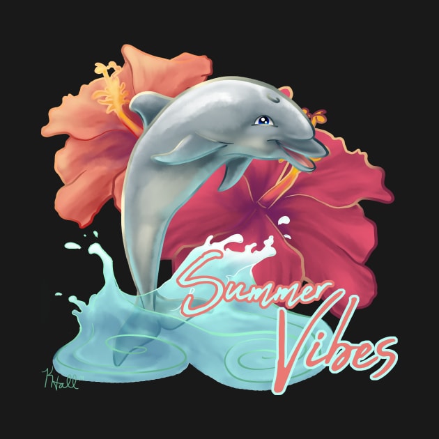 Summer Vibes Hibiscus Dolphin by Unicornarama