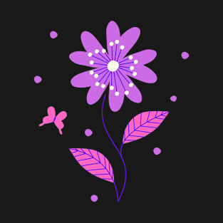 Purple Floral Design with butterfly T-Shirt