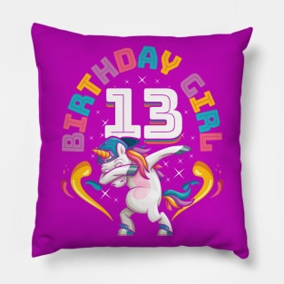 Dabbing Unicorn Birthday Girl 13 Years Old Pillow