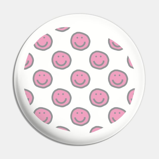 Prism Pink Round Happy Face with Smile Pattern Pin by ellenhenryart