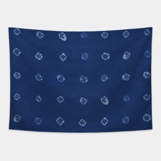 Shibori white dots over blue indigo background Tapestry