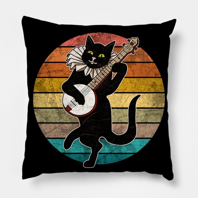 Vintage Cat Playing Banjo Pillow by valentinahramov