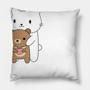 Cute Cat and Brown Bear T-Shirt Pillow