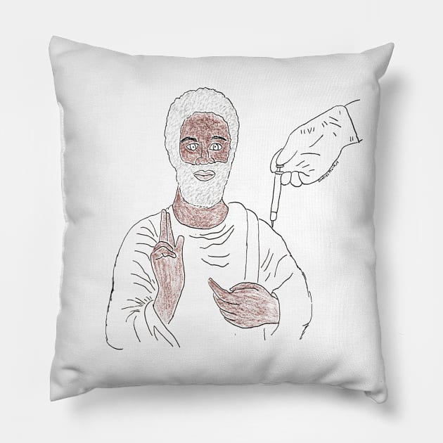 Vaccinated Jesus (transparent background) Pillow by doodlesmarkus