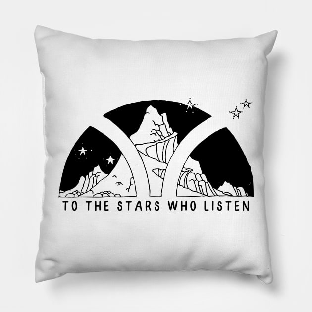 To the stars who listen - black and white Pillow by medimidoodles