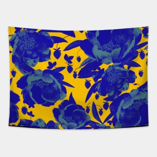 Monochrome blue florals Tapestry