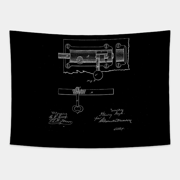 Lock Vintage Patent Drawing Tapestry by TheYoungDesigns