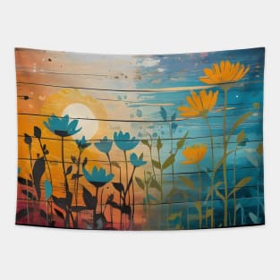 Watercolor Floral Pastel Sunset Wildflower Abstract Tapestry