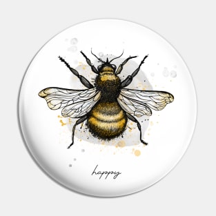 Bee Happy watercolor painting. Motivational quote Pin