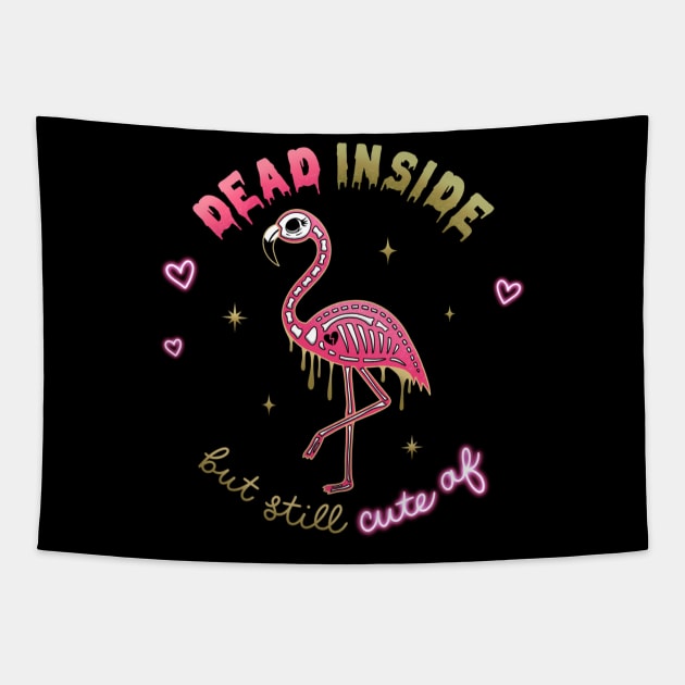 Dead Inside but still Cute AF Skeleton Flamingo Tapestry by moonstruck crystals