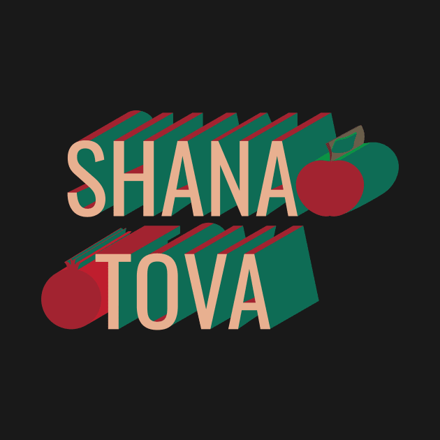 3D retro style Shana Tova apple and pomegranate by sigdesign