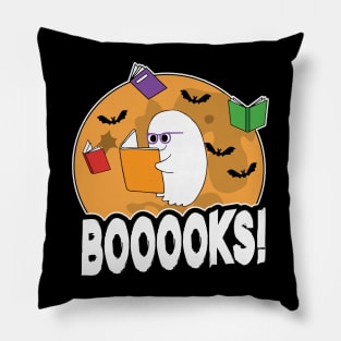 Booooks! Funny Ghost Reading Books Cute Halloween Gift For Book Lovers Pillow