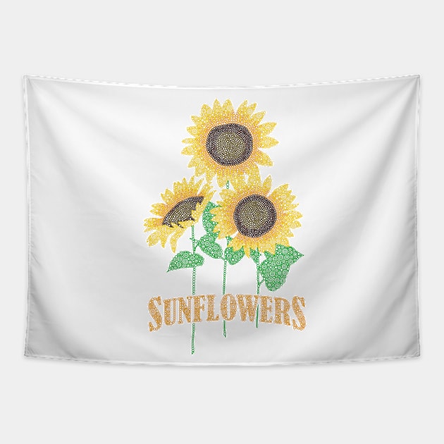 Repeated Sunflowers Floral Design Created With Circles Tapestry by pbdotman