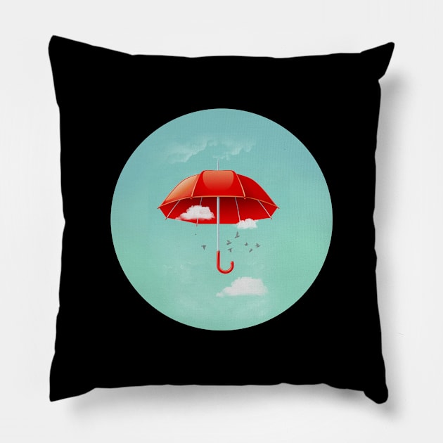 Red Umbrella in the Clouds Pillow by Vin Zzep