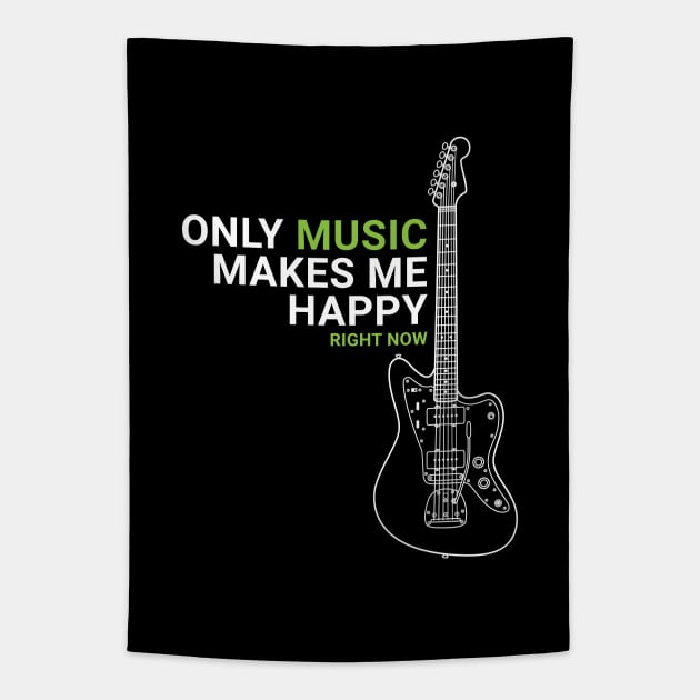 Only Music Makes Me Happy Offset Style Electric Guitar Outline Tapestry by nightsworthy