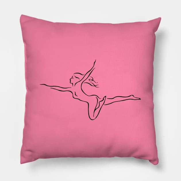 Flying Girl line art, happy woman, break free minimalist art, wild and free girl, joy and freedoom Pillow by PAULsPRINT