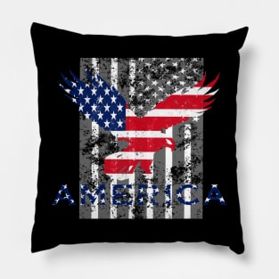 Patriotic American Flag Typography Vintage T-Shirt for Men, Women & Kids" Pillow