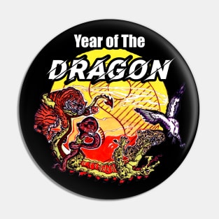 Year of The Dragon Yin Yang Hand Drawn animals Pin