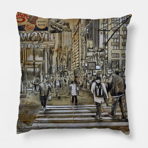 Big city walk Pillow by Loui Jover 