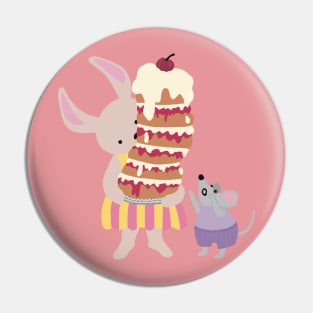 Happy Birthday , greeting card, with a rabbit holding a high cake that almost will fall Pin