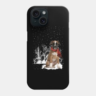 Christmas Boxer With Scarf In Winter Forest Phone Case