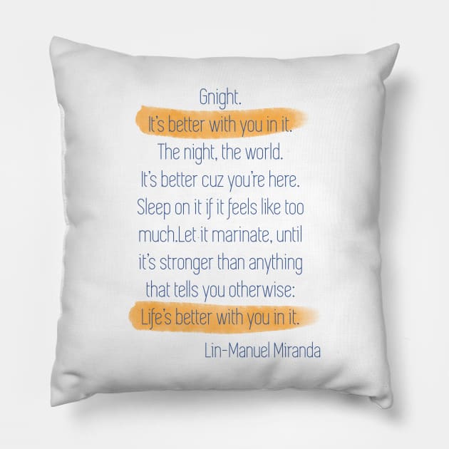 Good night Lin Manuel Miranda depression Pillow by Bookishandgeeky