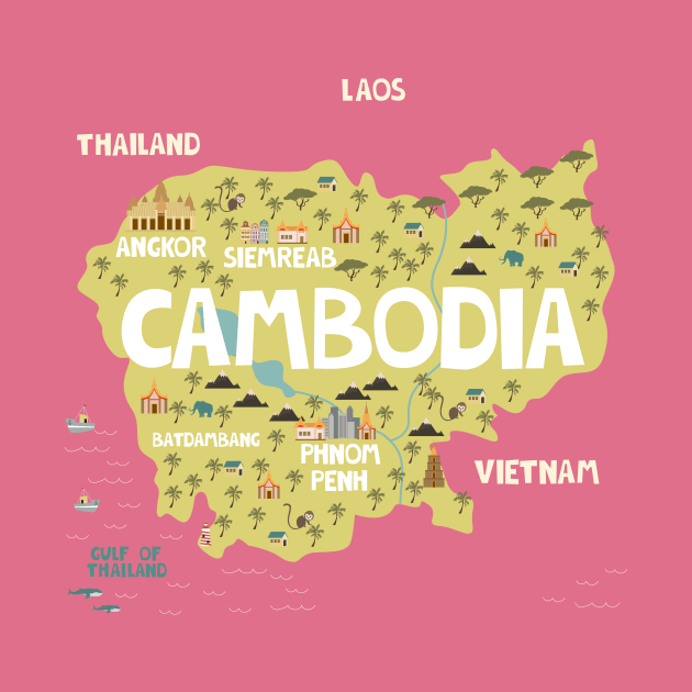 Cambodia illustrated map by JunkyDotCom