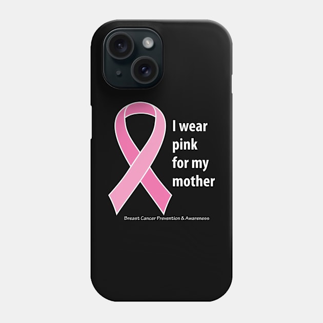 Breast cancer ribbon for mother, with white type Phone Case by Just Winging It Designs